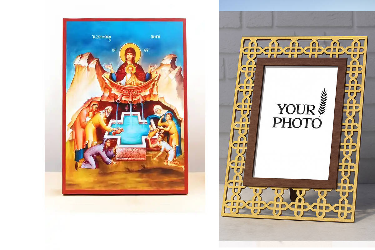 Εικόνα Ορθοδοξίας Πολυτελείας  με  σχεδιο Σταυρούς μαζι με  Βάση σε  8 χρώματα με περίγραμμα χρυσό σε ξύλο Plywood (Πλακάζ)   με  βάση Παναγία η Ζωοδόχος Πηγή με τον Ιησού Μπλε, Ξύλινη Χειροποίητη Εικόνα Ελληνικού Premium Βυζαντινού Στυλ Κρεμασμένο σε Ξυλόπλακα Θρησκευτικό Χειροποίητη Ελληνορθόδοξη εικόνα του Ιησού Χριστού, Κρεμαστή πλάκα βυζαντινής τέχνης, χριστιανική τέχνη Διάσταση 15x11 cm (5,9 x 4,3 ίντσες)  INTRAEK3kadro3211-610964