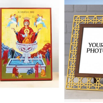 Εικόνα Ορθοδοξίας Πολυτελείας  με  σχεδιο Σταυρούς μαζι με  Βάση σε  8 χρώματα με περίγραμμα χρυσό σε ξύλο Plywood (Πλακάζ)   με  βάση Παναγία η Ζωοδόχος Πηγή με Jesus Beige, Ξύλινη Χειροποίητη Εικόνα Ελληνικού Premium Βυζαντινού Στυλ τοίχου Κρεμασμένη σε Ξυλόπλακα Religious Χειροποίητη Ελληνορθόδοξη εικόνα του Ιησού Χριστού, Κρεμαστή πλάκα βυζαντινής τέχνης, χριστιανική τέχνη Διάσταση 15x11 cm (5,9 x 4,3 ίντσες)  INTRAEK3kadro3211-610963 - Image 1