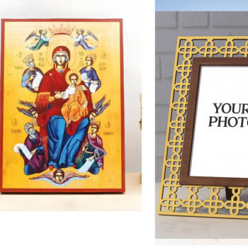 Εικόνα Ορθοδοξίας Πολυτελείας  με  σχεδιο Σταυρούς μαζι με  Βάση σε  8 χρώματα με περίγραμμα χρυσό σε ξύλο Plywood (Πλακάζ)   με  βάση Παναγία Ένθρονη Βασίλισσα του Σύμπαντος «Παντάνασα» με τον Ιησού, Ξύλινη Χειροποίητη Εικόνα Ελληνικής Βυζαντινής Στυλ Κρεμάστρα Χειροποίητη Ελληνορθόδοξη εικόνα του Ιησού Χριστού, Κρεμαστή πλάκα βυζαντινής τέχνης, χριστιανική τέχνη Διάσταση 15x11 cm (5,9 x 4,3 ίντσες)  INTRAEK3kadro3211-610937 - Image 1