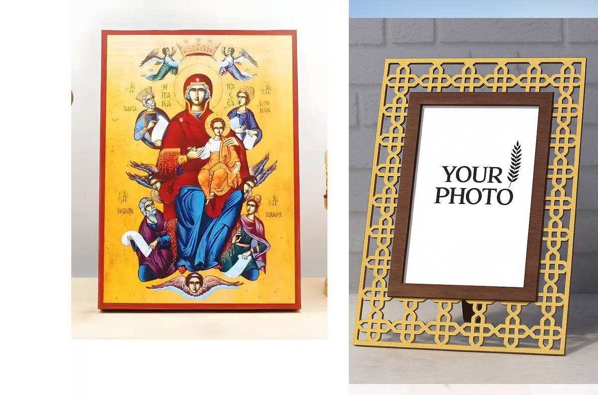 Εικόνα Ορθοδοξίας Πολυτελείας  με  σχεδιο Σταυρούς μαζι με  Βάση σε  8 χρώματα με περίγραμμα χρυσό σε ξύλο Plywood (Πλακάζ)   με  βάση Παναγία Ένθρονη Βασίλισσα του Σύμπαντος «Παντάνασα» με τον Ιησού, Ξύλινη Χειροποίητη Εικόνα Ελληνικής Βυζαντινής Στυλ Κρεμάστρα Χειροποίητη Ελληνορθόδοξη εικόνα του Ιησού Χριστού, Κρεμαστή πλάκα βυζαντινής τέχνης, χριστιανική τέχνη Διάσταση 15x11 cm (5,9 x 4,3 ίντσες)  INTRAEK3kadro3211-610937