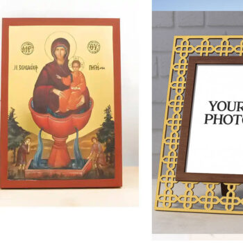 Εικόνα Ορθοδοξίας Πολυτελείας  με  σχεδιο Σταυρούς μαζι με  Βάση σε  8 χρώματα με περίγραμμα χρυσό σε ξύλο Plywood (Πλακάζ)   με  βάση Παναγία η Ζωοδόχος Πηγή με τον Ιησού, Ξύλινη Χειροποίητη Εικόνα με Ψηφιακή Εκτύπωση Ελληνικό Premium Βυζαντινού Στυλ Κρεμαστό τοίχου Θρησκευτικά Χειροποίητη Ελληνορθόδοξη εικόνα του Ιησού Χριστού, Κρεμαστή πλάκα βυζαντινής τέχνης, χριστιανική τέχνη Διάσταση 15x11 cm (5,9 x 4,3 ίντσες)  INTRAEK3kadro3211-610905 - Image 1