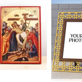 Εικόνα Ορθοδοξίας Πολυτελείας  με  σχεδιο Σταυρούς μαζι με  Βάση σε  8 χρώματα με περίγραμμα χρυσό σε ξύλο Plywood (Πλακάζ)   με  βάση Ιησούς Χριστός Κάθοδος από τον Σταυρό «Πιέτα», Ξύλινη Χειροποίητη Εικόνα Ελληνικού Βυζαντινού Στυλ Κρεμαστή σε Ξύλινη Πλάκα Θρησκευτικό Θέμα Χειροποίητη Ελληνορθόδοξη εικόνα του Ιησού Χριστού, Κρεμαστή πλάκα βυζαντινής τέχνης, χριστιανική τέχνη Διάσταση 15x11 cm (5,9 x 4,3 ίντσες)  INTRAEK3kadro3211-610852 - Image 1