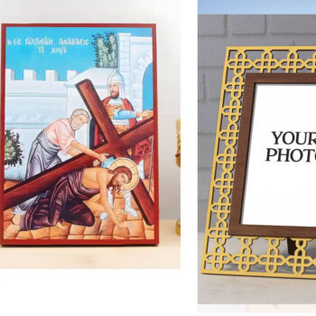 Εικόνα Ορθοδοξίας Πολυτελείας με σχεδιο Σταυρούς μαζι με Βάση σε 8 χρώματα με περίγραμμα χρυσό σε ξύλο Plywood (Πλακάζ) με βάση Ο Ιησούς Χριστός Ανάληψη στον Γολγοθά, Ξύλινη Χειροποίητη Εικόνα Ελληνικού Premium Βυζαντινού Στυλ τοίχου Κρεμασμένη σε ξύλινη πλάκα Ορθόδοξο Θρησκευτικό Θέμα Χειροποίητη Ελληνορθόδοξη εικόνα του Ιησού Χριστού, Κρεμαστή πλάκα βυζαντινής τέχνης, χριστιανική τέχνη Διάσταση 15x11 cm (5,9 x 4,3 ίντσες) INTRAEK3kadro3211-610851 - Image 1