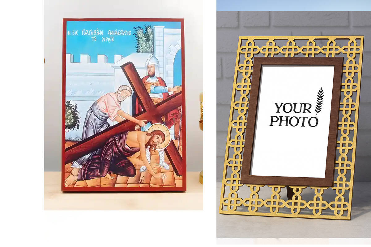 Εικόνα Ορθοδοξίας Πολυτελείας  με  σχεδιο Σταυρούς μαζι με  Βάση σε  8 χρώματα με περίγραμμα χρυσό σε ξύλο Plywood (Πλακάζ)   με  βάση Ο Ιησούς Χριστός Ανάληψη στον Γολγοθά, Ξύλινη Χειροποίητη Εικόνα Ελληνικού Premium Βυζαντινού Στυλ τοίχου Κρεμασμένη σε ξύλινη πλάκα Ορθόδοξο Θρησκευτικό Θέμα Χειροποίητη Ελληνορθόδοξη εικόνα του Ιησού Χριστού, Κρεμαστή πλάκα βυζαντινής τέχνης, χριστιανική τέχνη Διάσταση 15x11 cm (5,9 x 4,3 ίντσες)  INTRAEK3kadro3211-610851