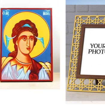 Εικόνα Ορθοδοξίας Πολυτελείας  με  σχεδιο Σταυρούς μαζι με  Βάση σε  8 χρώματα με περίγραμμα χρυσό σε ξύλο Plywood (Πλακάζ)   με  βάση Αρχάγγελος Μιχαήλ, Ξύλινη Χειροποίητη Εικόνα Ελληνικού Premium Βυζαντινού Στυλ Κρεμασμένο σε ξύλινη πλάκα Θρησκευτικό θέμα Χειροποίητη Ελληνορθόδοξη εικόνα του Ιησού Χριστού, Κρεμαστή πλάκα βυζαντινής τέχνης, χριστιανική τέχνη Διάσταση 15x11 cm (5,9 x 4,3 ίντσες)  INTRAEK3kadro3211-610849 - Image 1