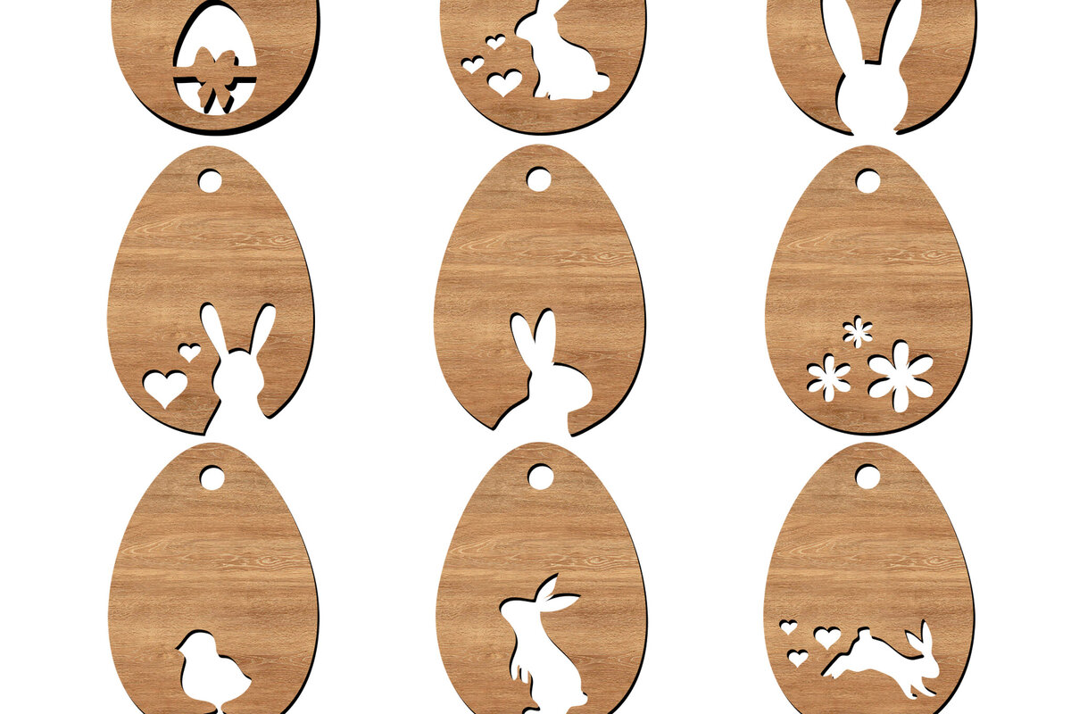 Intra απο ξύλο plywood 3mm-4mm πάχος - Πασχαλινά μενταγιόν σε σχήμα αυγού Κοψίματα λέιζερ Δίασταση 4x4 cm INTRAFABR-113753900