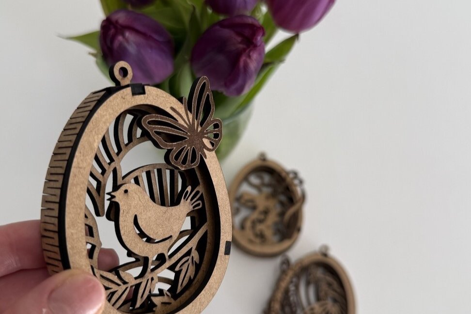 Intra απο ξύλο plywood 3mm-4mm πάχος - Πασχαλινό αυγό με πουλί Δίασταση 5x3 cm INTRAFABR-119143748