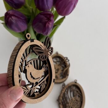 Intra απο ξύλο plywood 3mm-4mm πάχος - Πασχαλινό αυγό με πουλί Δίασταση 5x3 cm INTRAFABR-119143748 - Image 2