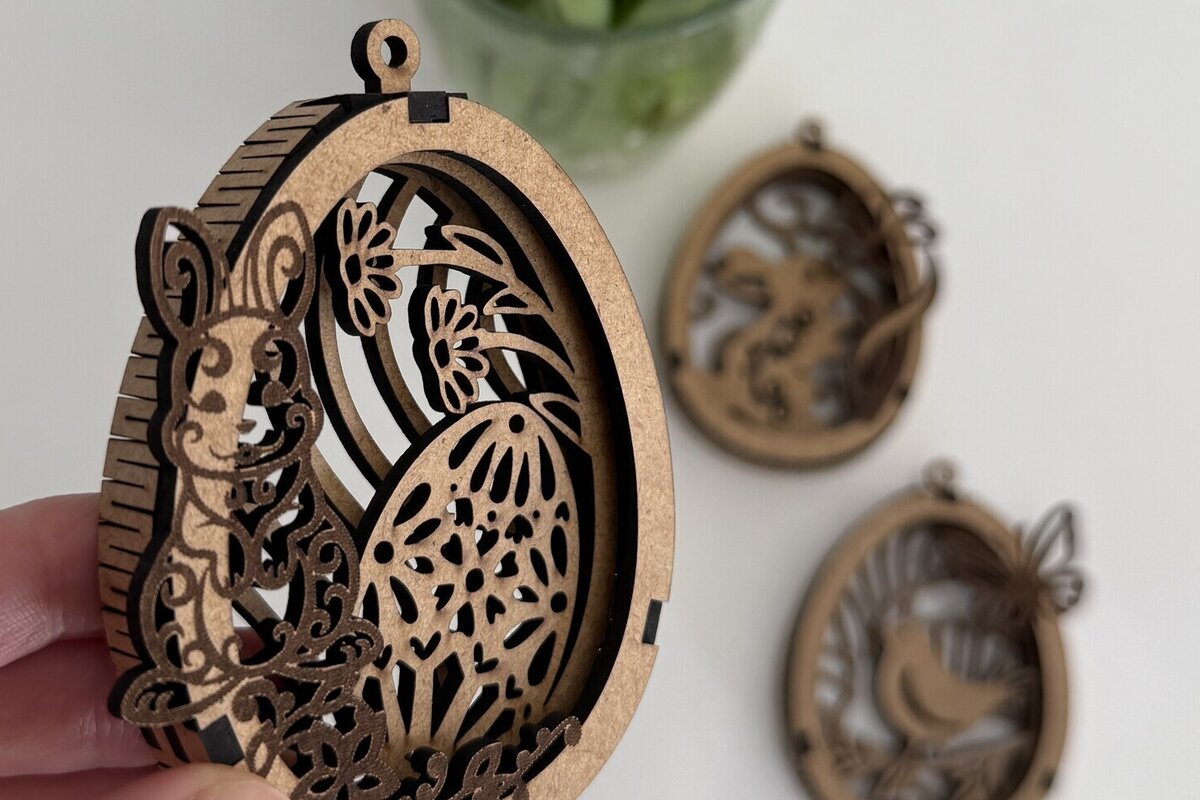 Intra απο ξύλο plywood 3mm-4mm πάχος - Πασχαλινό αυγό με λαγουδάκι Δίασταση 5x3 cm INTRAFABR-119145670