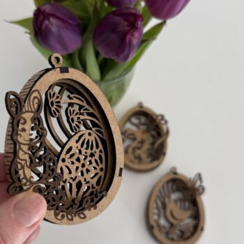 Intra απο ξύλο plywood 3mm-4mm πάχος - Πασχαλινό αυγό με λαγουδάκι Δίασταση 5x3 cm INTRAFABR-119145670 - Image 2