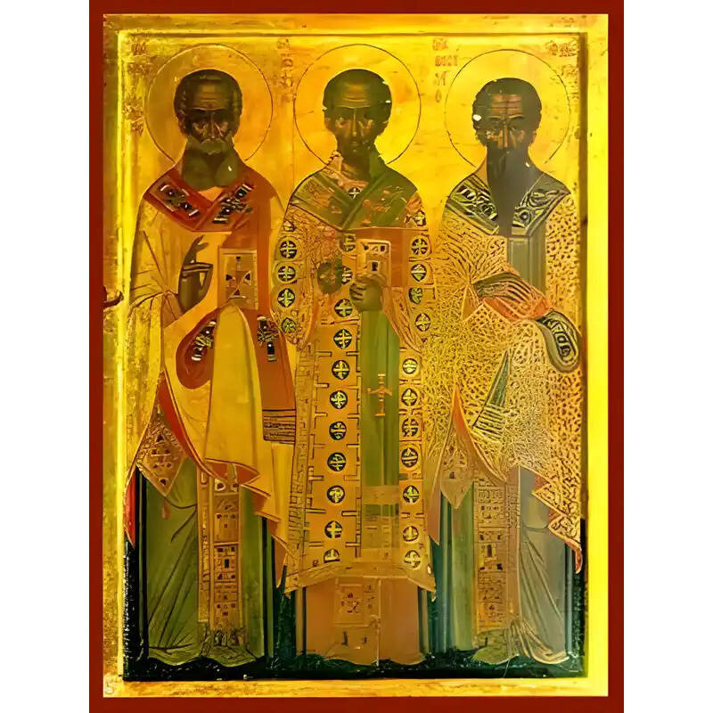 Εικόνα Ορθοδοξίας με περίγραμμα χρυσό σε ξύλο Φλαμουρίας  με  βάση Εικόνα ΑΓΙΟΙ ΤΡΕΙΣ ΙΕΡΑΡΧΕΣ, ΒΑΣΙΛΕΙΟΣ Ο ΜΕΓΑΣ, ΓΡΗΓΟΡΙΟΣ Ο ΘΕΟΛΟΓΟΣ, ΙΩΑΝΝΗΣ Ο ΧΡΥΣΟΣΤΟΜΟΣ, ΟΛΟΣΩΜΟΙ Χειροποίητη Ελληνορθόδοξη εικόνα του Ιησού Χριστού, Κρεμαστή πλάκα βυζαντινής τέχνης, χριστιανική τέχνη Διάσταση 40x30 cm (10,2x7,9 ίντσες)  INTRAEK-1447757865139