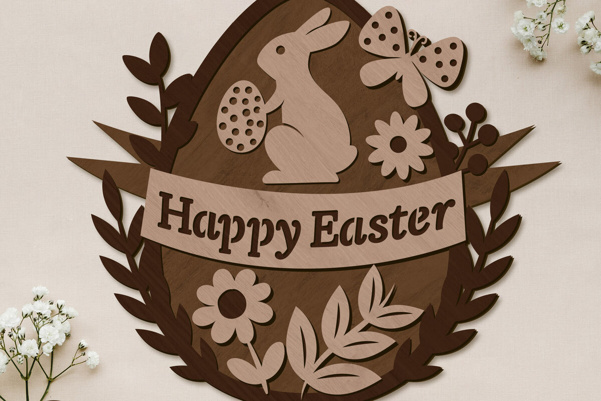 Intra απο ξύλο plywood 3mm-4mm πάχος - Πασχαλινό αυγό με λαγουδάκι, Διακόσμηση σπιτιού Δίασταση 7x8 cm INTRAFABR-89961300