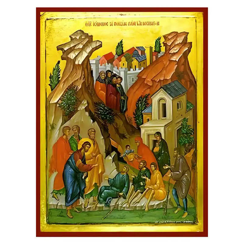 Εικόνα Ορθοδοξίας με περίγραμμα χρυσό σε ξύλο Φλαμουρίας  με  βάση Εικόνα Χριστός Ιωμένος τα ποικίλα πάθη των νοσημάτων Χειροποίητη Ελληνορθόδοξη , Κρεμαστή πλάκα βυζαντινής τέχνης, χριστιανική τέχνη Διάσταση 10x7 cm (3,9 x 2,8 ίντσες) INTRAEK-670909