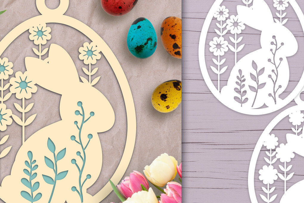 Intra απο ξύλο plywood 3mm-4mm πάχος - Πασχαλινό αυγό με λαγουδάκι με στρώσεις  Δίασταση 6x6 cm INTRAFABR-65231360