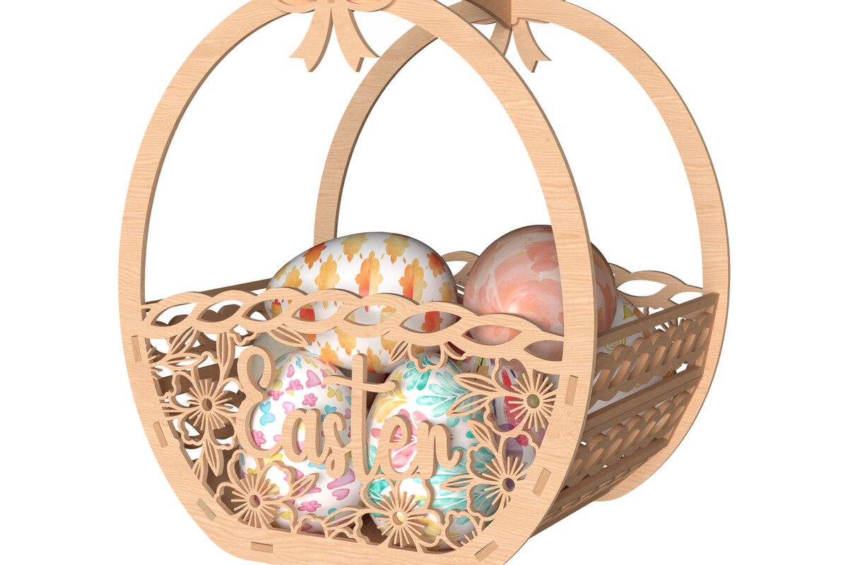 Intra απο ξύλο plywood 3mm-4mm πάχος - Πασχαλινό καλάθι με λουλούδια με κείμενο  Δίασταση 30x20 cm INTRAFABR-116194745