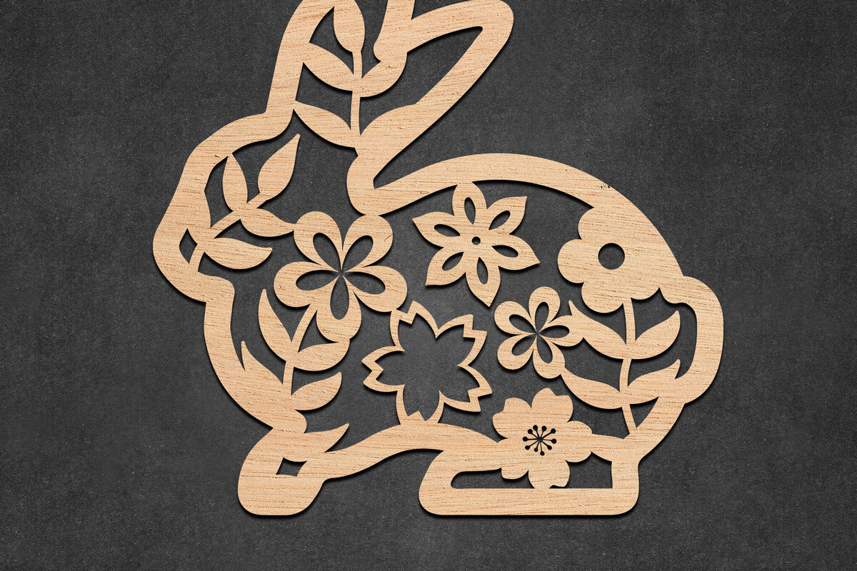 Intra απο ξύλο plywood 3mm-4mm πάχος - Πασχαλινό λουλουδάτο λαγουδάκι με λέιζερ Δίασταση 30x20 cm INTRAFABR-115887790