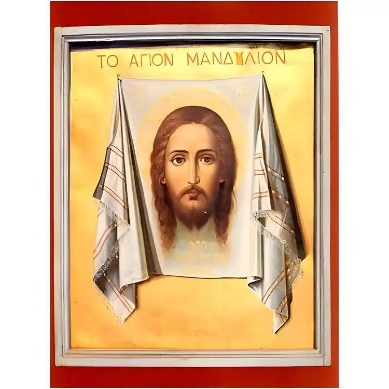Εικόνα Ορθοδοξίας με περίγραμμα χρυσό σε ξύλο Φλαμουρίας  με  βάση Εικόνα Το Άγιον Μανδήλιον Χειροποίητη Ελληνορθόδοξη , Κρεμαστή πλάκα βυζαντινής τέχνης, χριστιανική τέχνη Διάσταση 10x7 cm (3,9 x 2,8 ίντσες) INTRAEK-670906