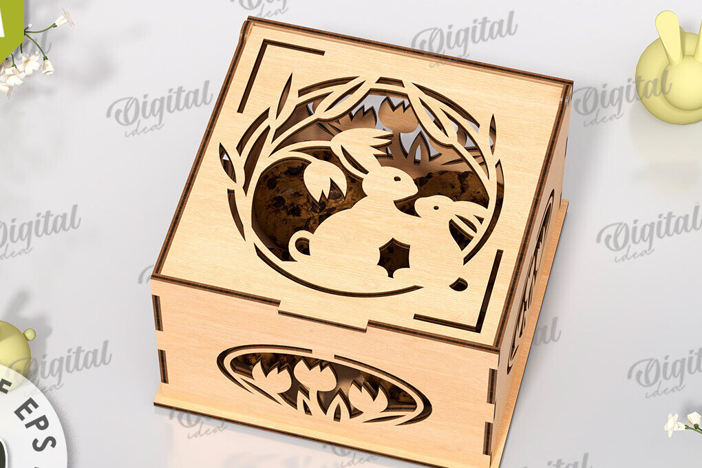 Intra απο ξύλο plywood 3mm-4mm πάχος - Πασχαλινό κουτί δώρου LaserCut. Treats Box  Δίασταση 15x15 cm INTRAFABR-118047166