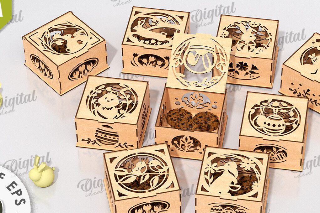 Intra απο ξύλο plywood 3mm-4mm πάχος - Πασχαλινά κουτιά δώρου Πακέτο κοπής με λέιζερ Δίασταση 15x15 cm INTRAFABR-118155457