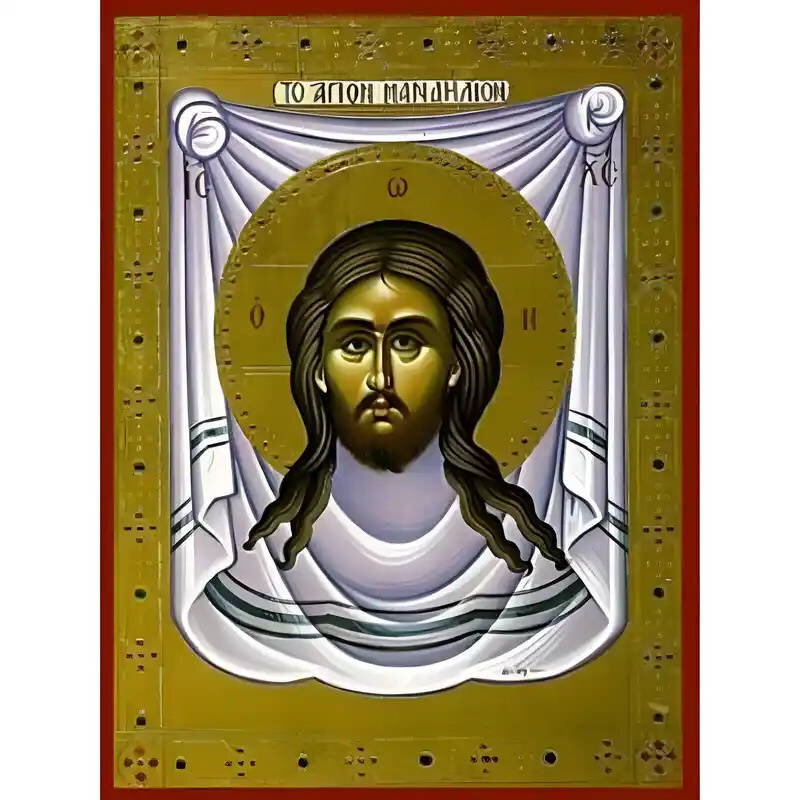 Εικόνα Ορθοδοξίας με περίγραμμα χρυσό σε ξύλο Φλαμουρίας  με  βάση Εικόνα Το Άγιον Μανδήλιον Χειροποίητη Ελληνορθόδοξη , Κρεμαστή πλάκα βυζαντινής τέχνης, χριστιανική τέχνη Διάσταση 10x7 cm (3,9 x 2,8 ίντσες) INTRAEK-670904