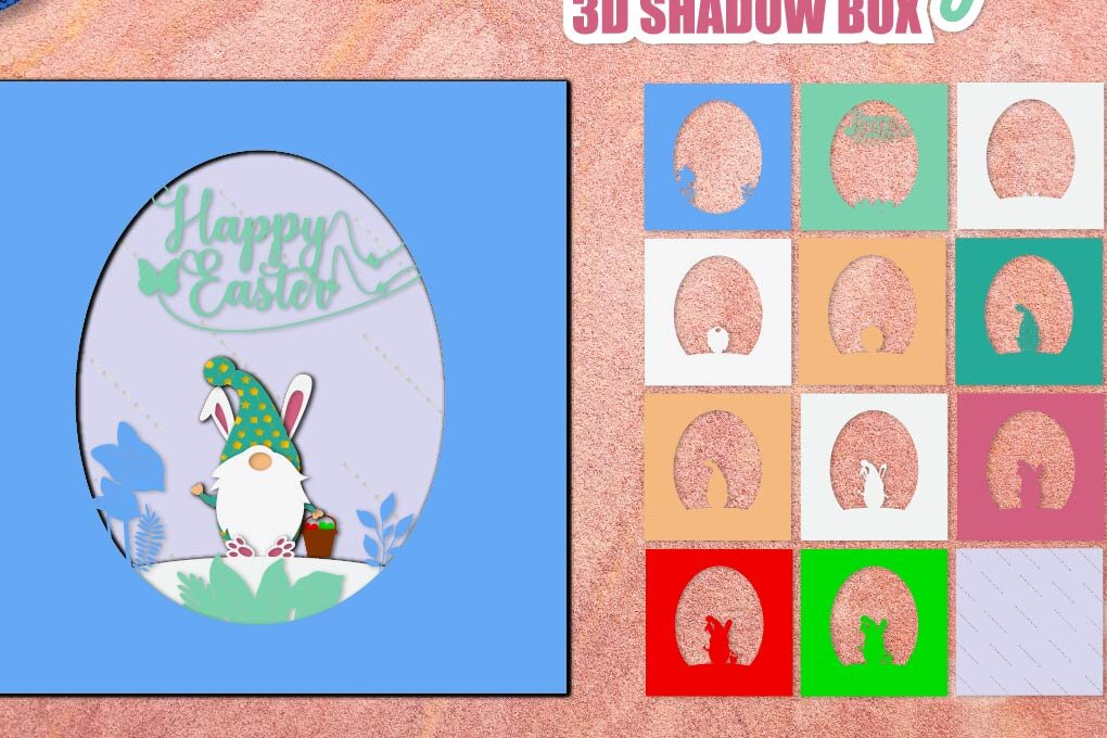 Intra απο ξύλο plywood 3mm-4mm πάχος - Πασχαλινό Gnome 3D Shadow Box Δίασταση 25x25 cm INTRAFABR-25670073