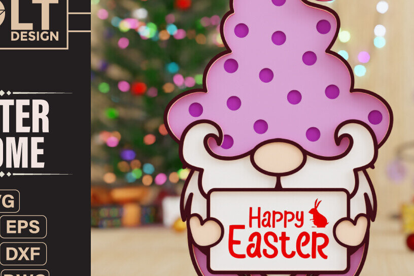 Intra απο ξύλο plywood 3mm-4mm πάχος - Πασχαλινό Gnome Κοπή Laser  Δίασταση 20x25 cm INTRAFABR-91677812