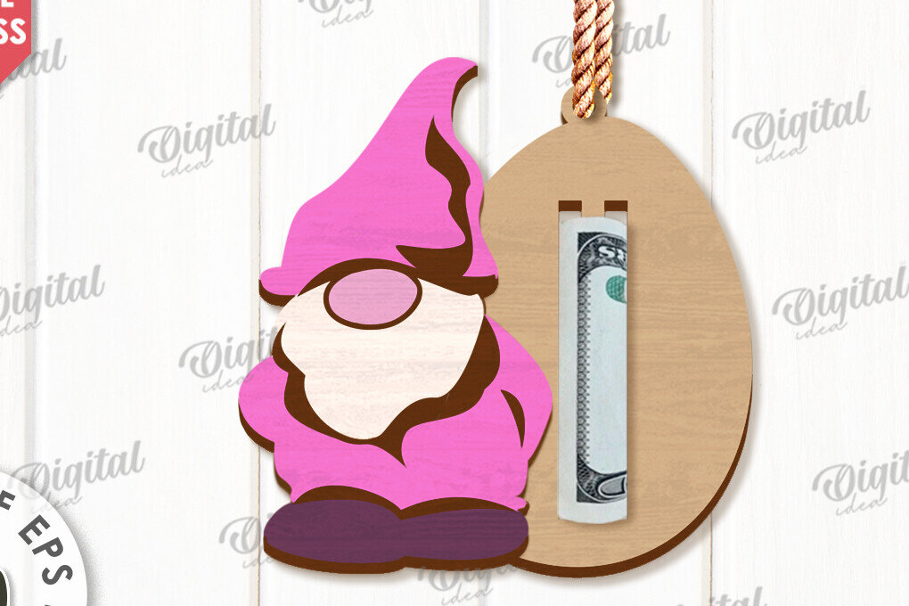 Intra απο ξύλο plywood 3mm-4mm πάχος - Πασχαλινό Gnome Money Holder Cut Laser Δίασταση 15x15 cm INTRAFABR-118030558