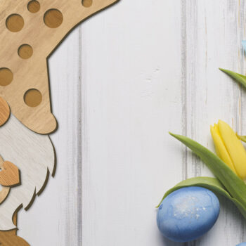 Intra απο ξύλο plywood 3mm-4mm πάχος - Πασχαλινό Gnome με κομμένο αυγών Δίασταση 34x7 cm INTRAFABR-90358892 - Image 2