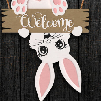 Intra απο ξύλο plywood 3mm-4mm πάχος - Πασχαλινό κρεμασμένο λαγουδάκι καλωσορίσματος Δίασταση 30x20 cm INTRAFABR-113924185 - Image 1