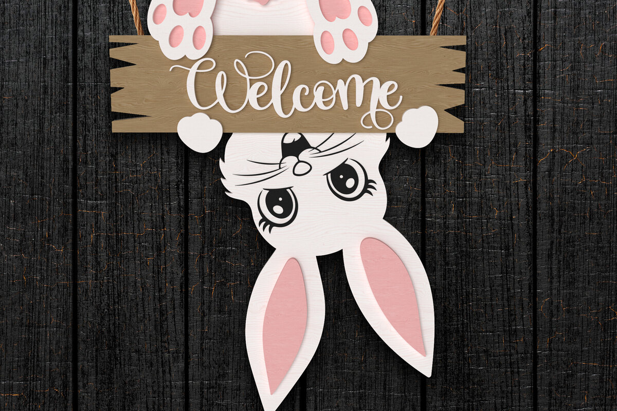 Intra απο ξύλο plywood 3mm-4mm πάχος - Πασχαλινό κρεμασμένο λαγουδάκι καλωσορίσματος Δίασταση 30x20 cm INTRAFABR-113924185