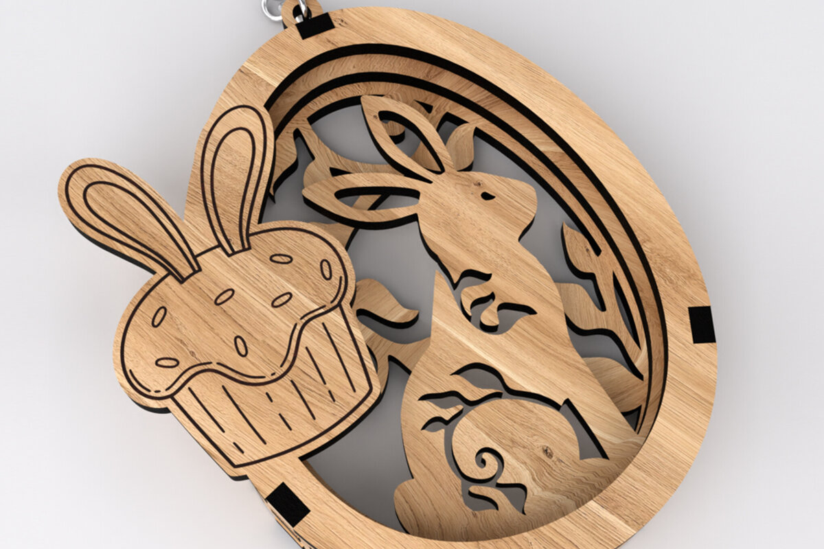 Intra απο ξύλο plywood 3mm-4mm πάχος - Πασχαλινό μπρελόκ κουνέλι με cupcake Δίασταση 5x3 cm INTRAFABR-116407523