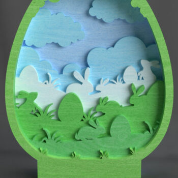 Intra απο ξύλο plywood 3mm-4mm πάχος - Πασχαλινό κομμένο αυγό με λέιζερ, Bunny Sky 3D Δίασταση 6x6 cm INTRAFABR-117254465 - Image 1