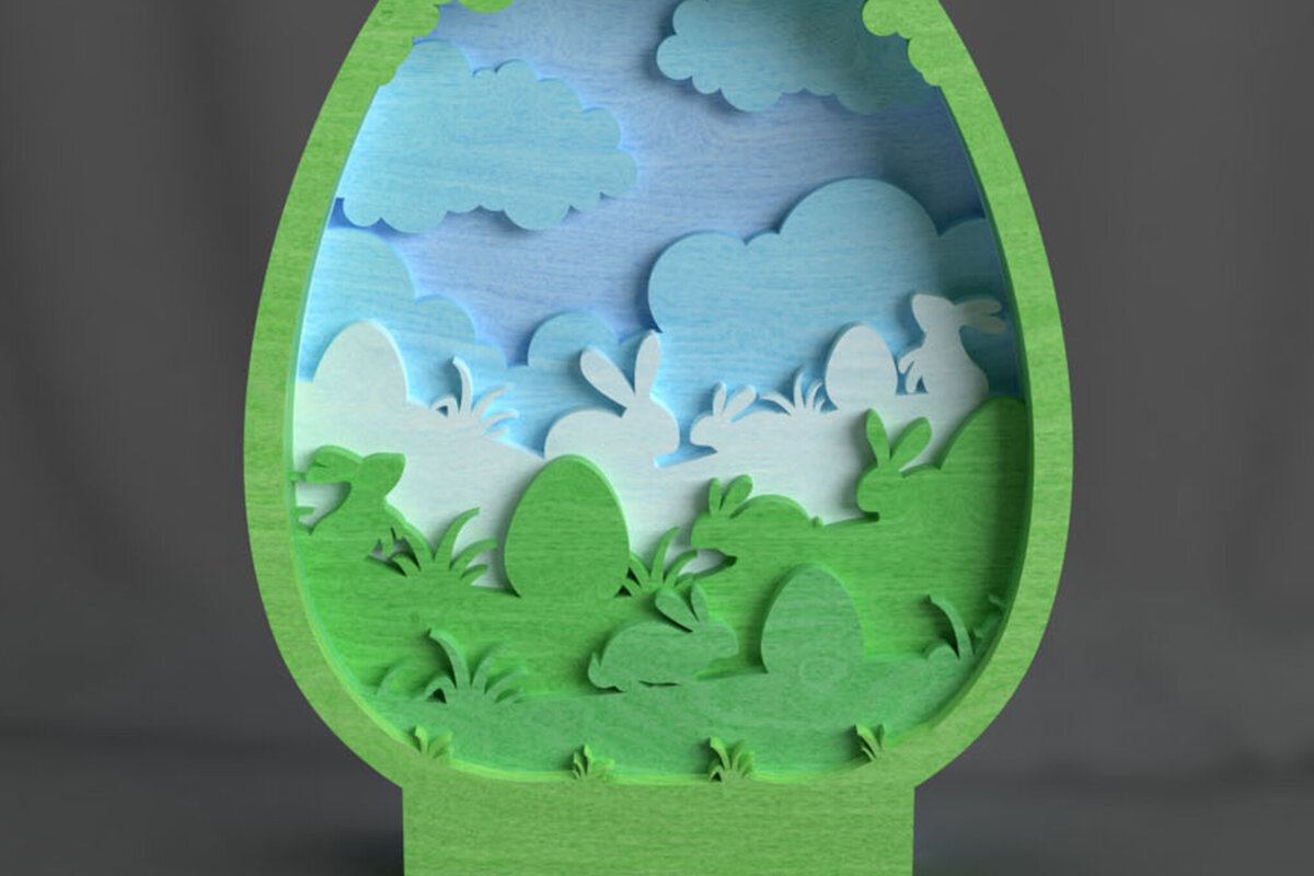 Intra απο ξύλο plywood 3mm-4mm πάχος - Πασχαλινό κομμένο αυγό με λέιζερ, Bunny Sky 3D Δίασταση 6x6 cm INTRAFABR-117254465