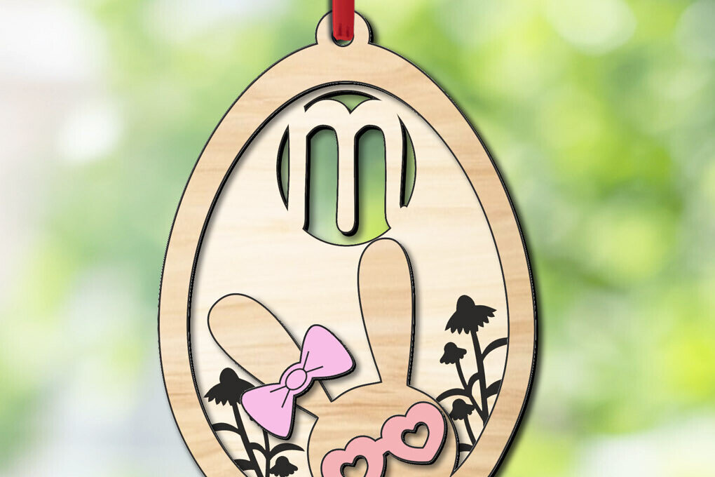 Intra απο ξύλο plywood 3mm-4mm πάχος - Πασχαλινό Laser Letter M Bunny Egg Basket Δίασταση 6x6 cm INTRAFABR-118766216