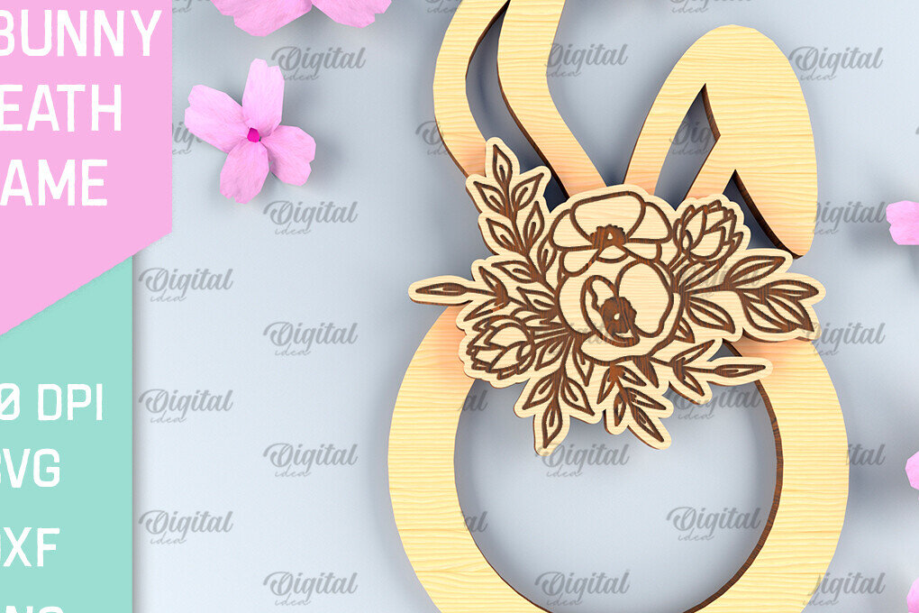 Intra απο ξύλο plywood 3mm-4mm πάχος - Πασχαλινό στεφάνι LaserCut. Πασχαλινό λαγουδάκι  Δίασταση 15x15 cm INTRAFABR-91956958