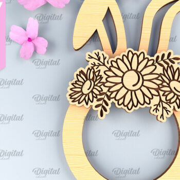 Intra απο ξύλο plywood 3mm-4mm πάχος - Πασχαλινό στεφάνι LaserCut. Πασχαλινό λαγουδάκι  Δίασταση 15x15 cm INTRAFABR-91957013 - Image 1