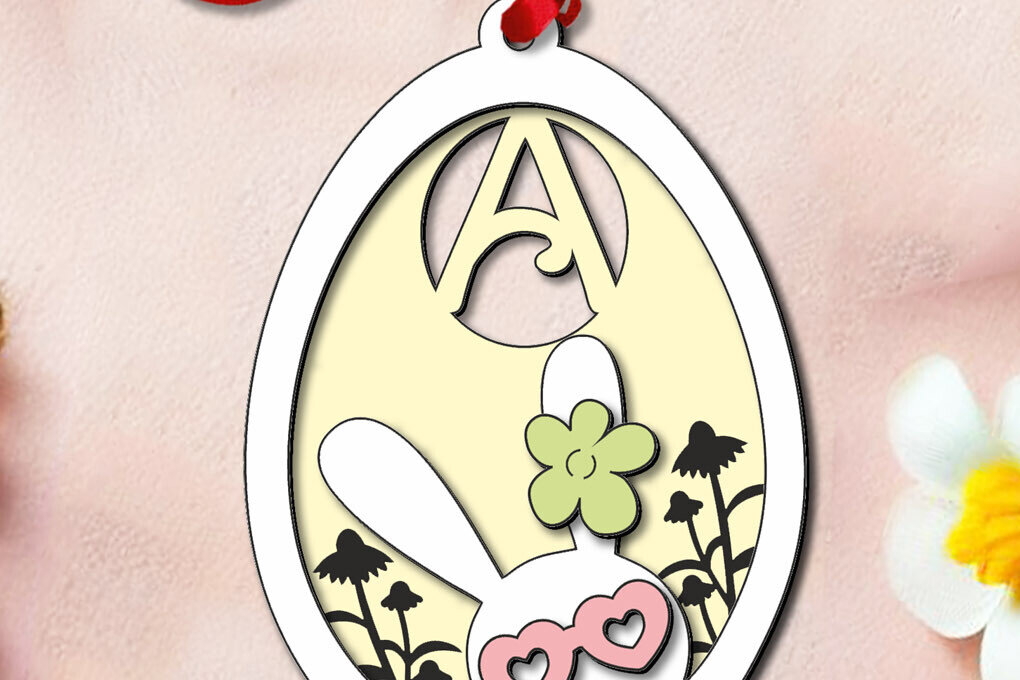 Intra απο ξύλο plywood 3mm-4mm πάχος - Πασχαλινό γράμμα ένα λαγουδάκι με καλάθι αυγών Ετικέτα  Δίασταση 6x6 cm INTRAFABR-118689217