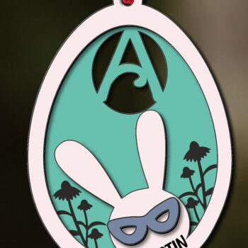 Intra απο ξύλο plywood 3mm-4mm πάχος - Πασχαλινό γράμμα ένα λαγουδάκι με καλάθι αυγών Ετικέτα  Δίασταση 6x6 cm INTRAFABR-118689217 - Image 2