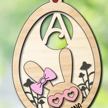 Intra απο ξύλο plywood 3mm-4mm πάχος - Πασχαλινό γράμμα ένα λαγουδάκι με καλάθι αυγών Ετικέτα  Δίασταση 6x6 cm INTRAFABR-118689217 - Image 3