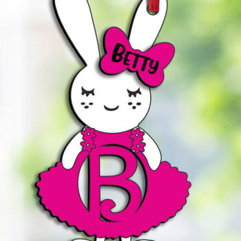 Intra απο ξύλο plywood 3mm-4mm πάχος - Πασχαλινό γράμμα B Μπάνι Φόρεμα Καλάθι Ετικέτα Δίασταση 6x6 cm INTRAFABR-114338383 - Image 1