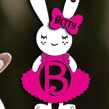 Intra απο ξύλο plywood 3mm-4mm πάχος - Πασχαλινό γράμμα B Μπάνι Φόρεμα Καλάθι Ετικέτα Δίασταση 6x6 cm INTRAFABR-114338383 - Image 3