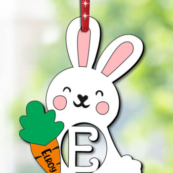 Intra απο ξύλο plywood 3mm-4mm πάχος - Πασχαλινό γράμμα E Στολίδι Κουνελάκι  Δώρο Δίασταση 6x6 cm INTRAFABR-113068491 - Image 1