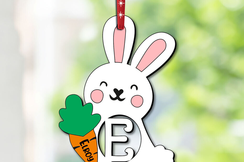 Intra απο ξύλο plywood 3mm-4mm πάχος - Πασχαλινό γράμμα E Στολίδι Κουνελάκι  Δώρο Δίασταση 6x6 cm INTRAFABR-113068491