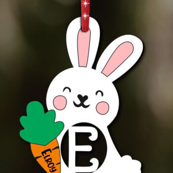 Intra απο ξύλο plywood 3mm-4mm πάχος - Πασχαλινό γράμμα E Στολίδι Κουνελάκι  Δώρο Δίασταση 6x6 cm INTRAFABR-113068491 - Image 2