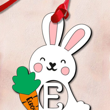 Intra απο ξύλο plywood 3mm-4mm πάχος - Πασχαλινό γράμμα E Στολίδι Κουνελάκι  Δώρο Δίασταση 6x6 cm INTRAFABR-113068491 - Image 3