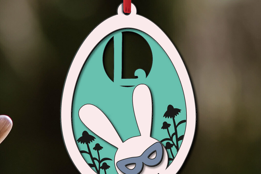 Intra απο ξύλο plywood 3mm-4mm πάχος - Πασχαλινό γράμμα L Bunny Egg Basket Tag  Δίασταση 6x6 cm INTRAFABR-118766180