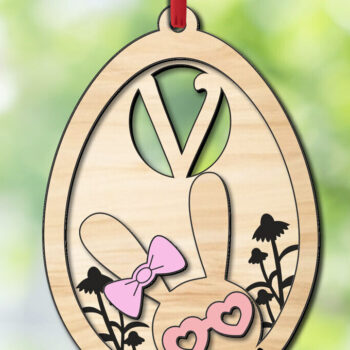 Intra απο ξύλο plywood 3mm-4mm πάχος - Πασχαλινό γράμμα V  Δώρο Κουνελάκι Αυγό Ετικέτα Δίασταση 6x6 cm INTRAFABR-118821043 - Image 1