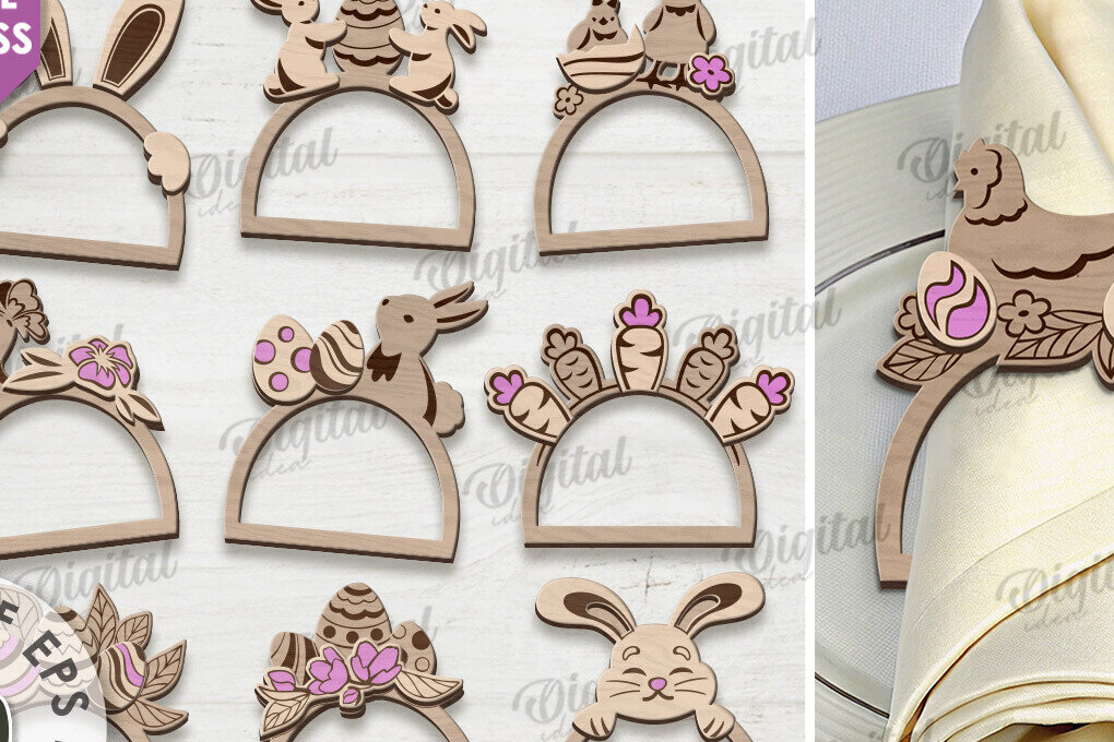 Intra απο ξύλο plywood 3mm-4mm πάχος - Πασχαλινά δαχτυλίδια χαρτοπετσέτας Πακέτο κοπής με λέιζερ Δίασταση 15x15 cm INTRAFABR-117901250