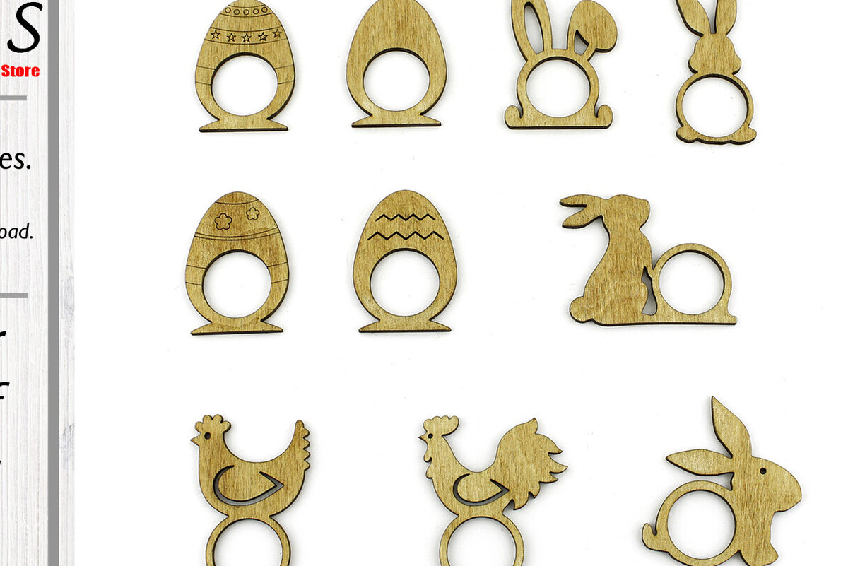 Intra απο ξύλο plywood 3mm-4mm πάχος - Πασχαλινά δαχτυλίδια χαρτοπετσέτας.  κοπής με λέιζερ Δίασταση 15x15 cm INTRAFABR-93306305