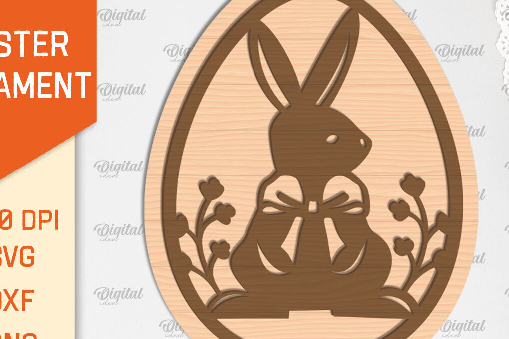 Intra απο ξύλο plywood 3mm-4mm πάχος - Πασχαλινό στολίδι Laser cut. Λαγουδάκι του Πάσχα Δίασταση 6x6 cm INTRAFABR-89690004